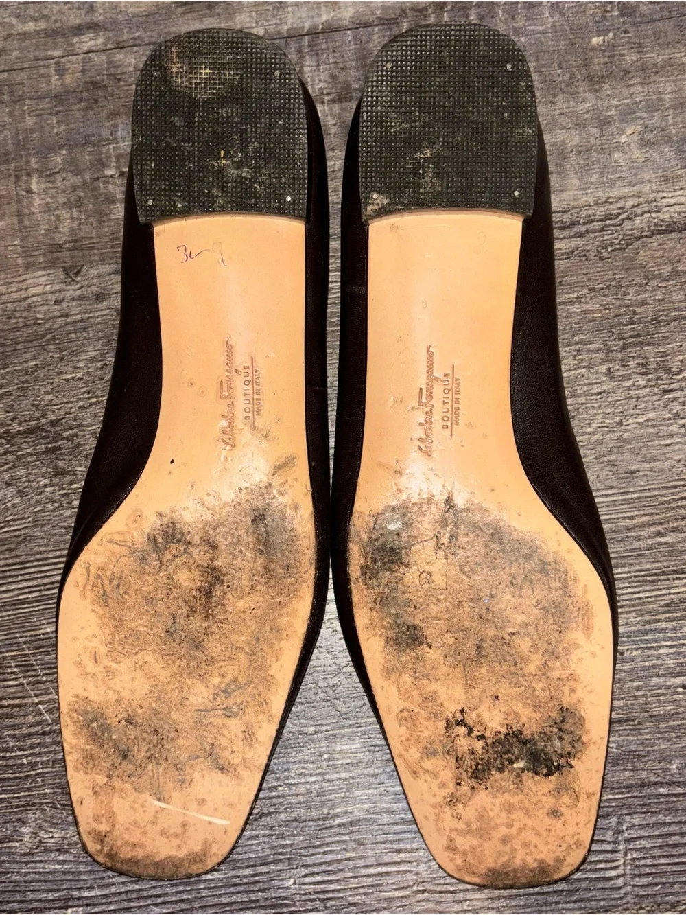 Salvatore Ferragamo Boutique Brown Leather Loafers Gold Gancini Flats lady 9.5AA